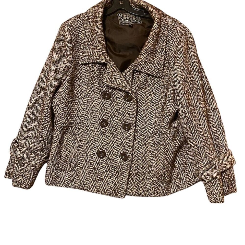 Last Kiss Women's 2XL Black Herringbone Double Breasted Overcoat